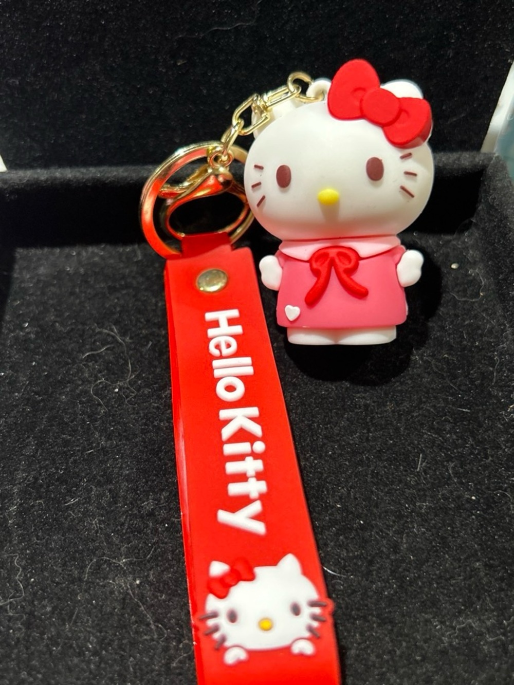 Hello Kitty Pink & Red Silicone Keychain Charm with Gold Ring